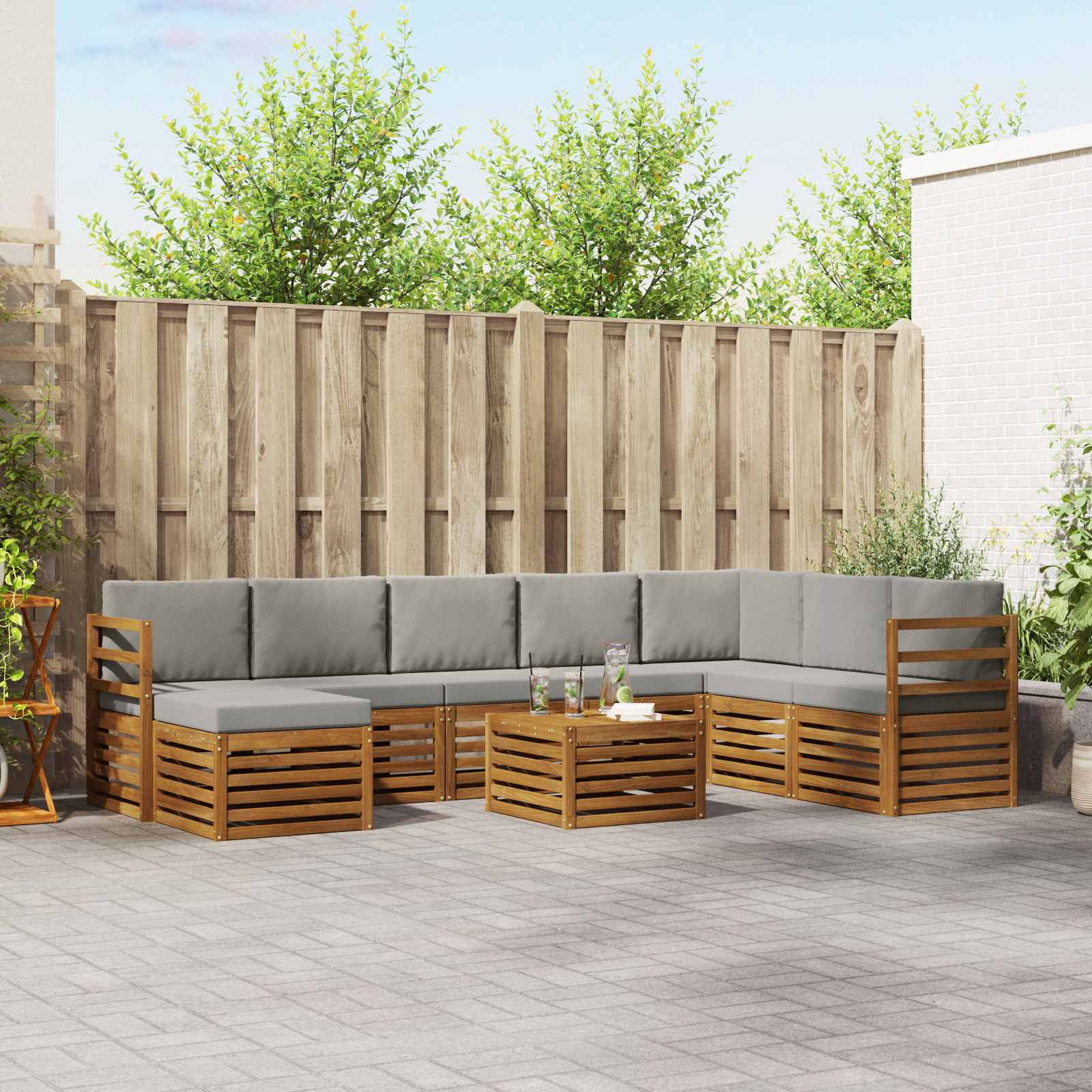 Sofa-Sets 9 pcs Natuurlijk en Lichtgrijs Massief Acaciahout image 1