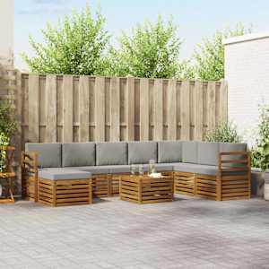 Zunanja garnitura za sedenje 9 pcs Naravna in svetlo siva