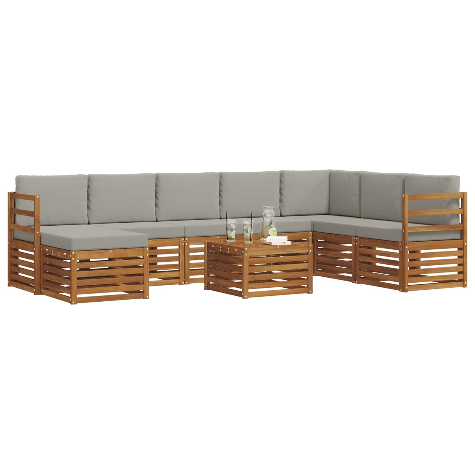 Sofa-Sets 9 pcs Natuurlijk en Lichtgrijs Massief Acaciahout image 3