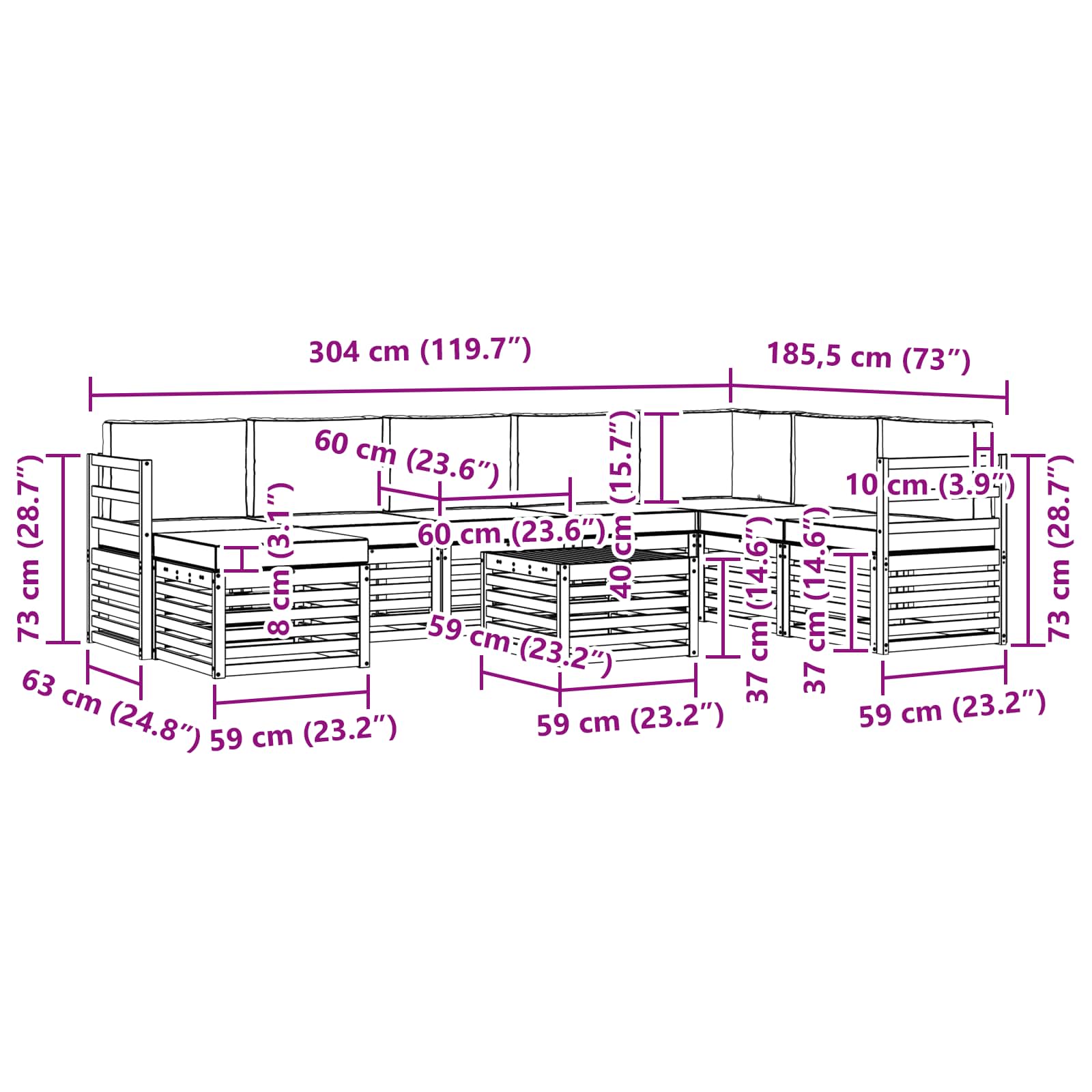 Sofa-Sets 9 pcs Natuurlijk en Lichtgrijs Massief Acaciahout image 9