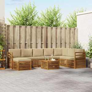 Zunanja garnitura za sedenje z blazino 9 pcs Naravna in bež