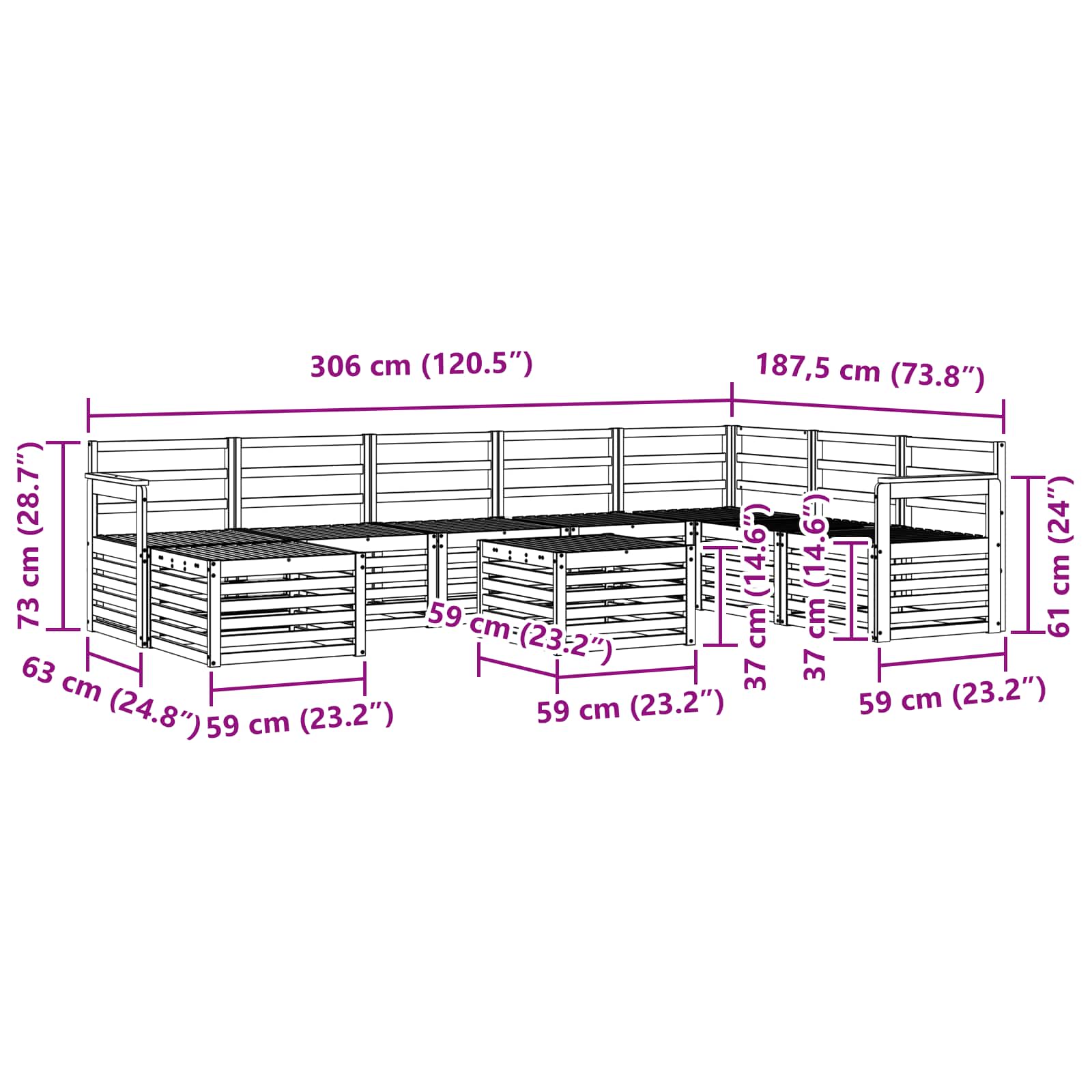 Sofa-Sets Naturel Massief Acaciahout image 10