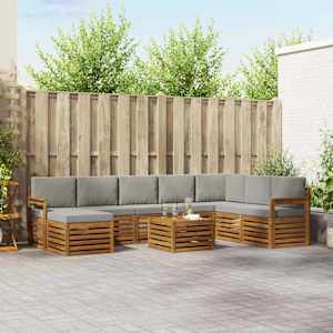 Zunanja garnitura za sedenje 9 pcs Naravna in svetlo siva