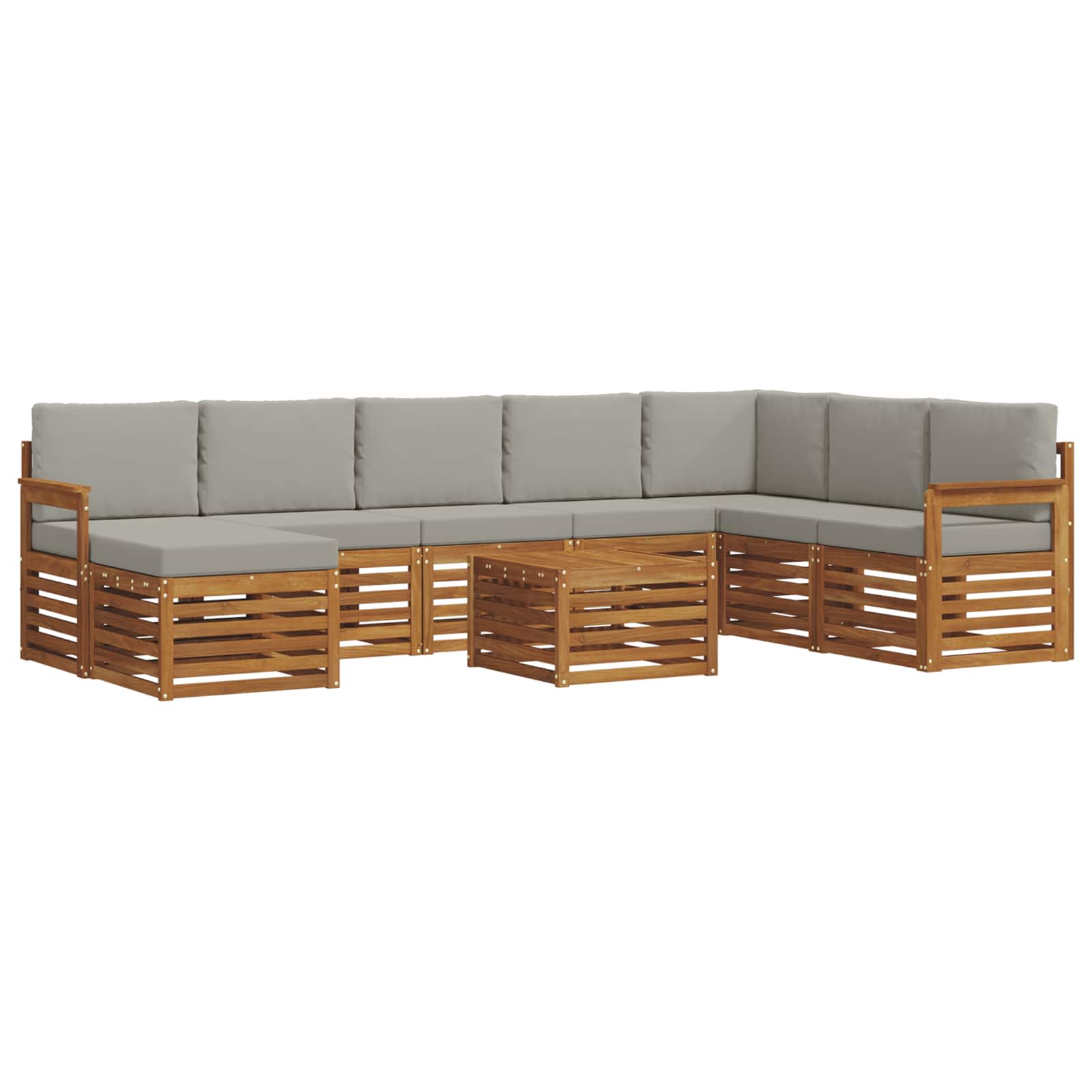 Sofa-Sets 9 pcs Natuurlijk en Lichtgrijs Massief Acaciahout image 2