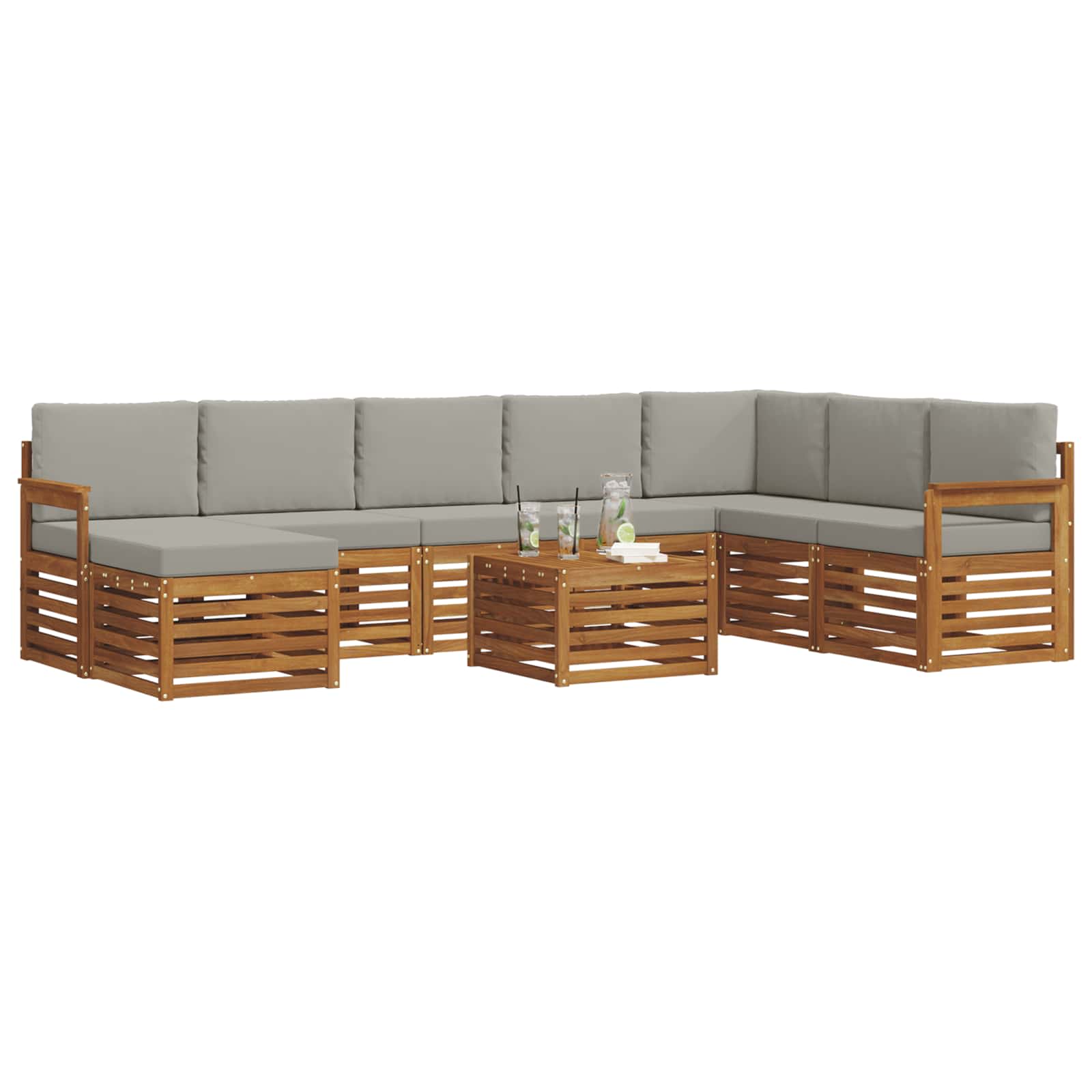 Sofa-Sets 9 pcs Natuurlijk en Lichtgrijs Massief Acaciahout image 3