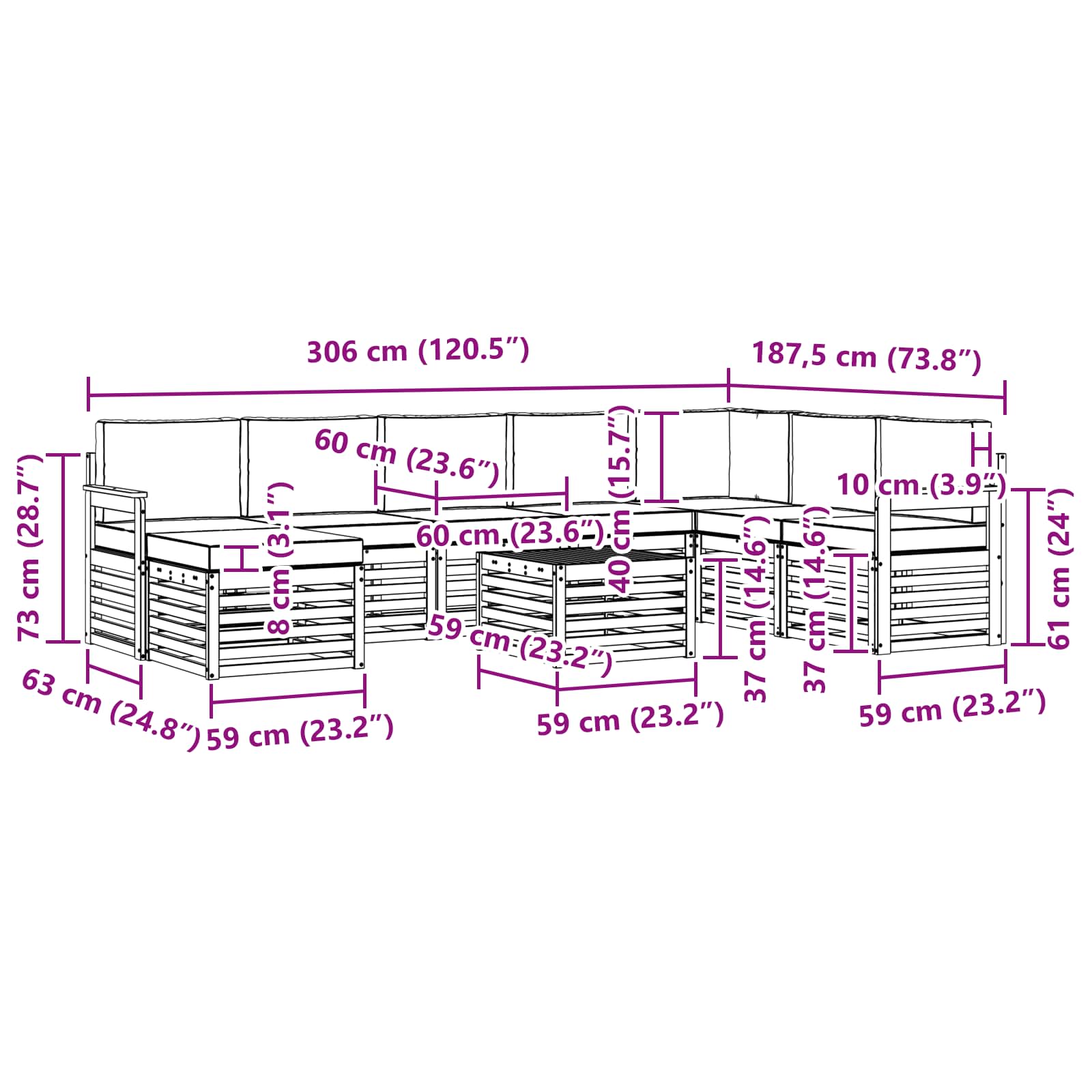 Sofa-Sets 9 pcs Natuurlijk en Lichtgrijs Massief Acaciahout image 9