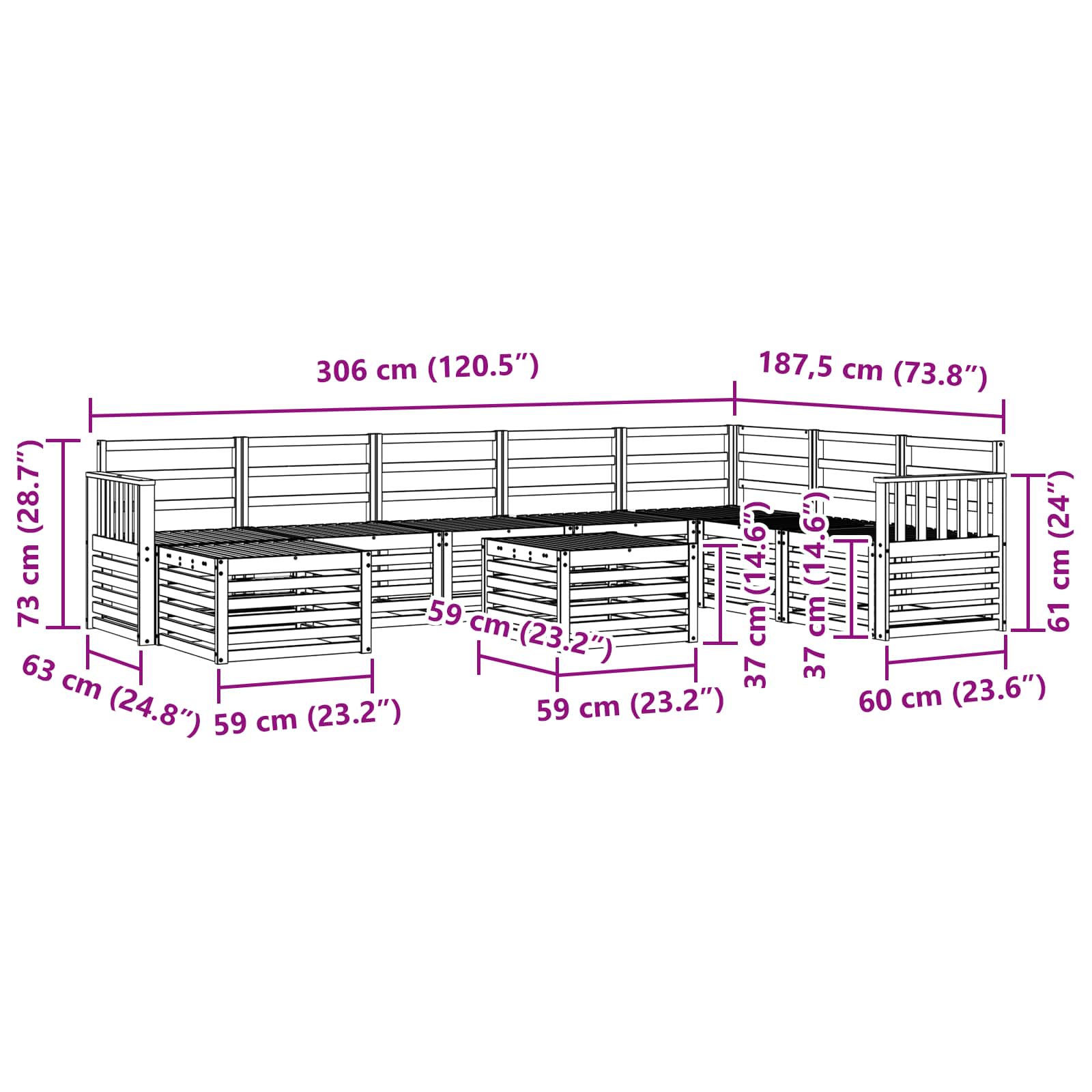 Sofa-Sets Naturel Massief Acaciahout image 10