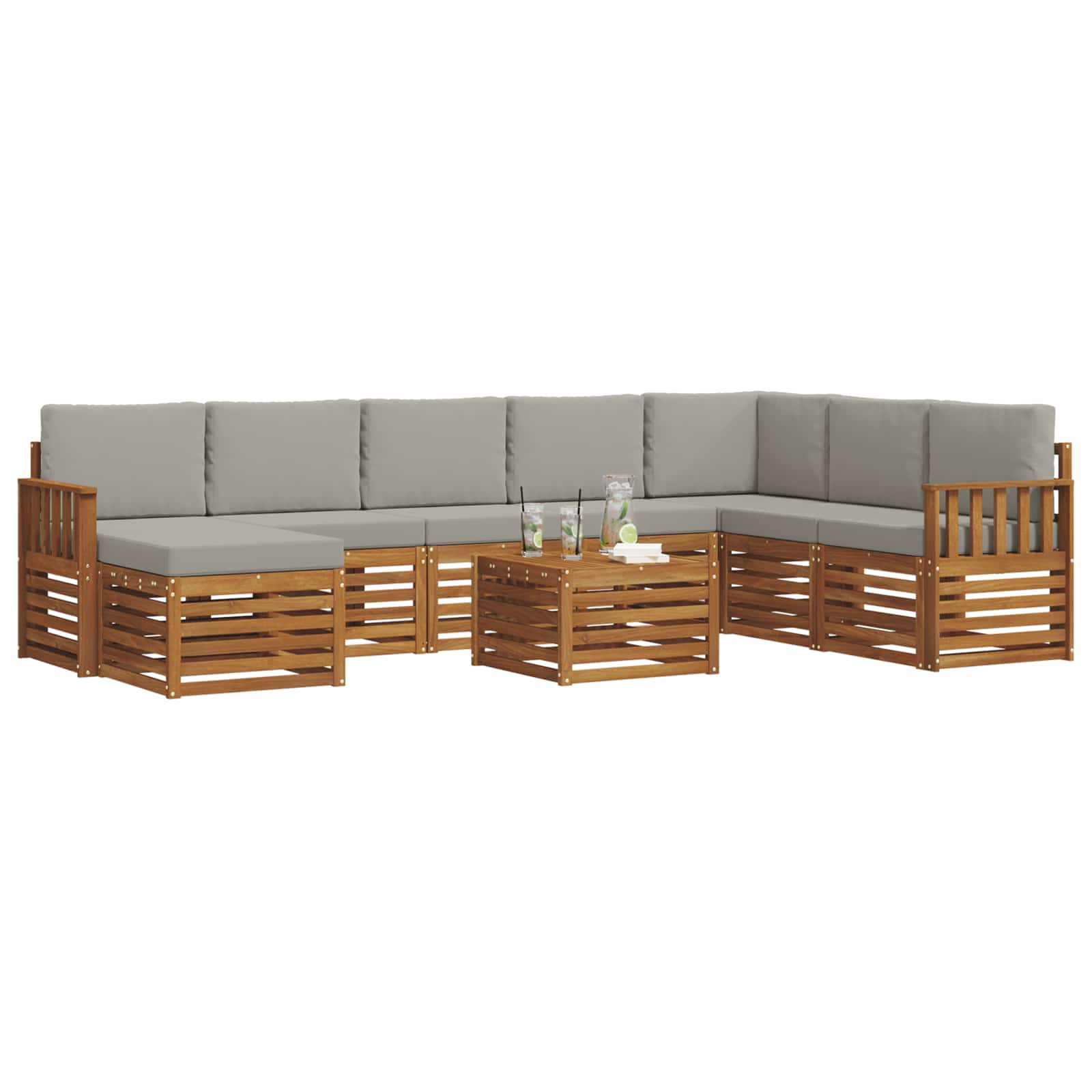Sofa-Sets 9 pcs Natuurlijk en Lichtgrijs Massief Acaciahout image 3
