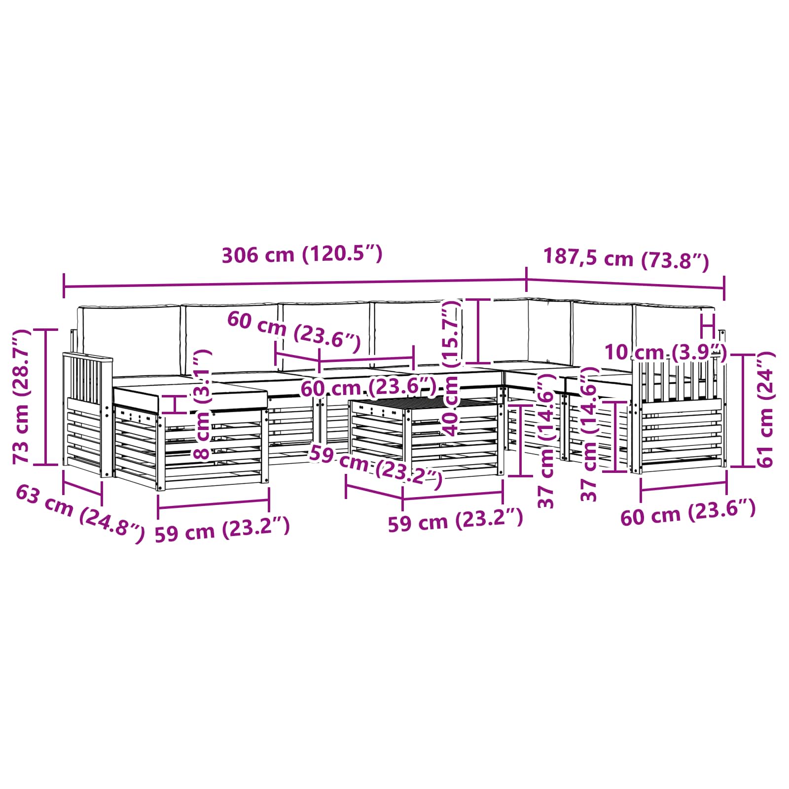 Sofa-Sets 9 pcs Natuurlijk en Lichtgrijs Massief Acaciahout image 9
