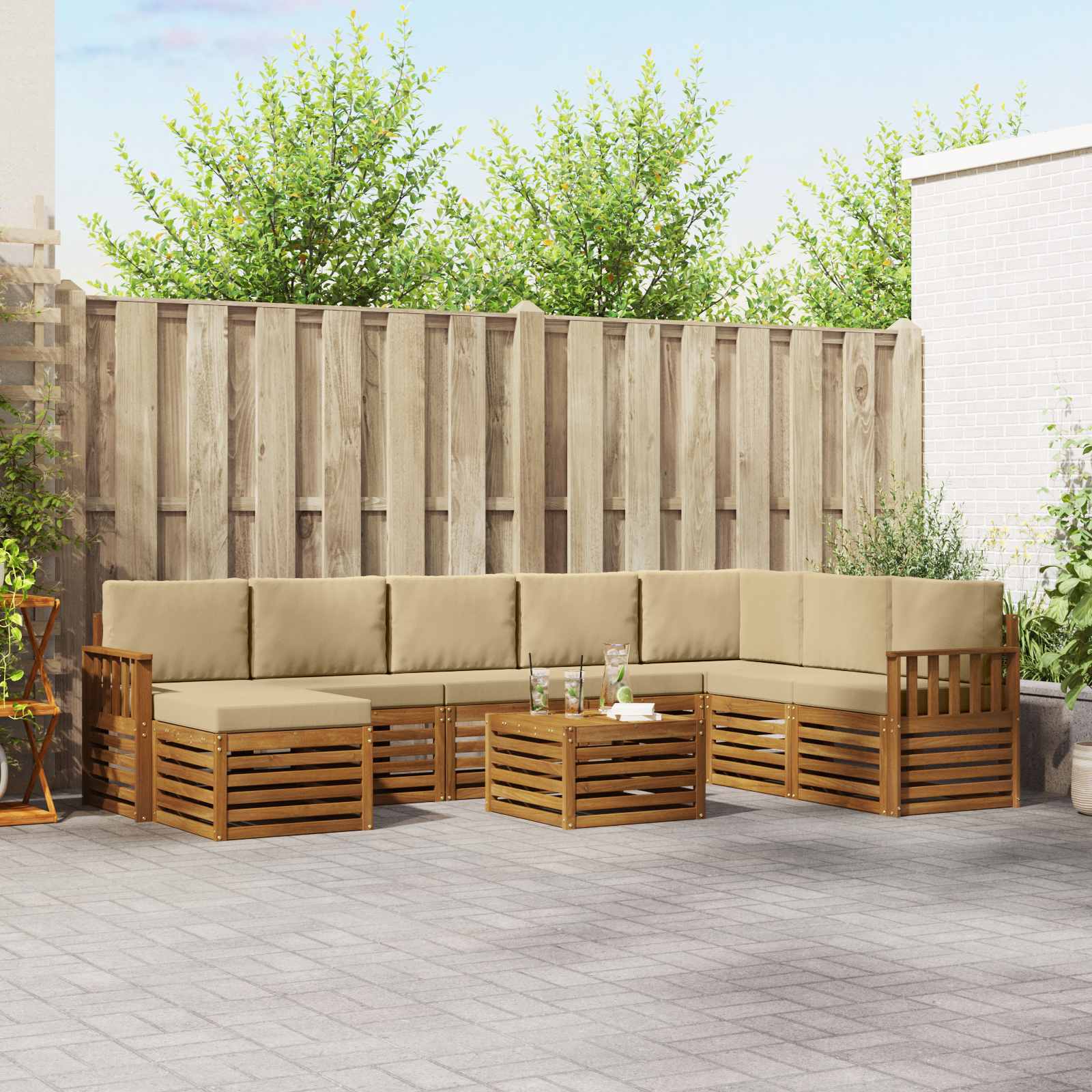 vidaXL Sofagarnituren 9 pcs Natur und Beige Massivholz Akazie