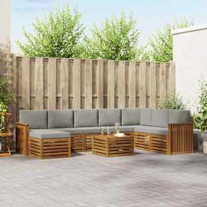 Zunanja garnitura za sedenje 9 pcs Naravna in svetlo siva