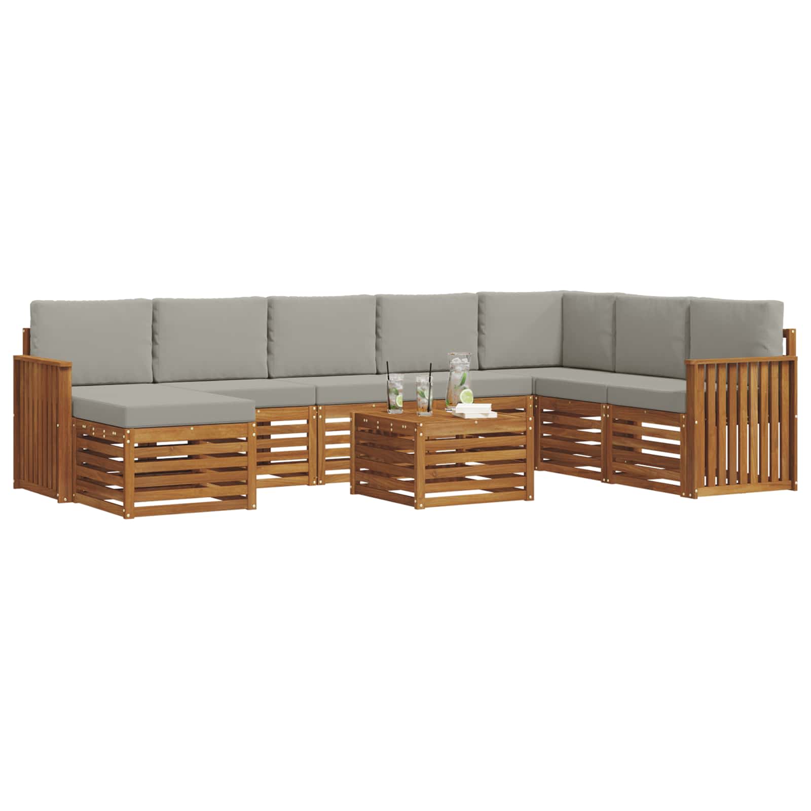 Sofa-Sets 9 pcs Natuurlijk en Lichtgrijs Massief Acaciahout image 3