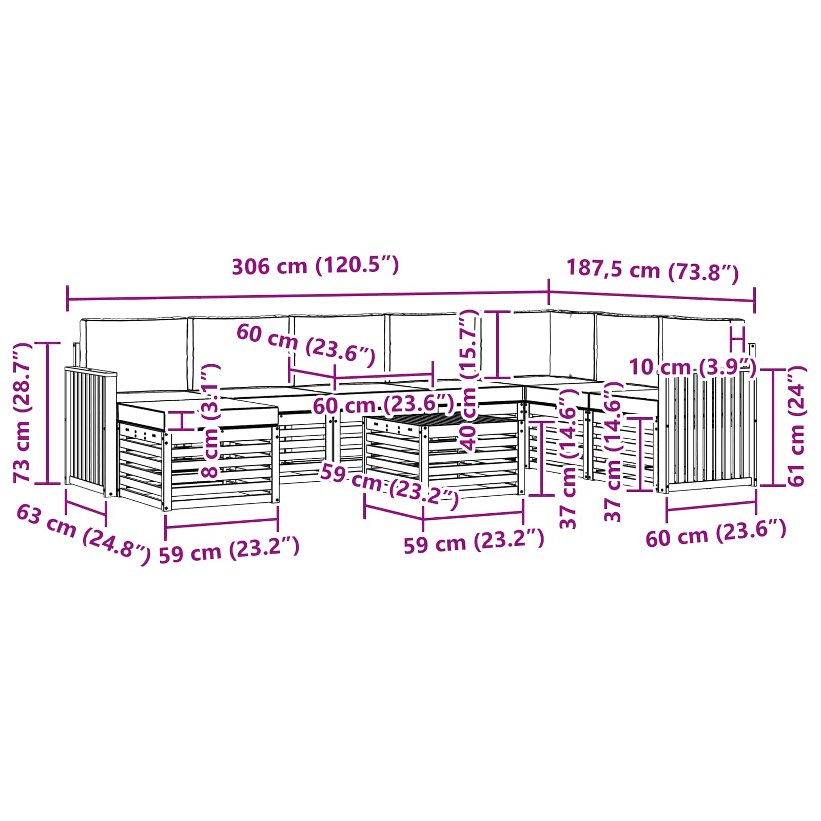 Sofa-Sets 9 pcs Natuurlijk en Lichtgrijs Massief Acaciahout image 9