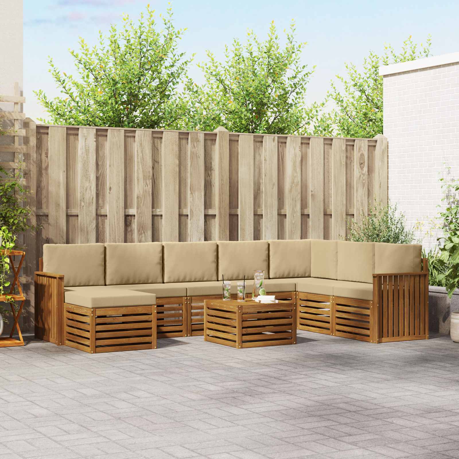 vidaXL Sofagarnituren 9 pcs Natur und Beige Massivholz Akazie