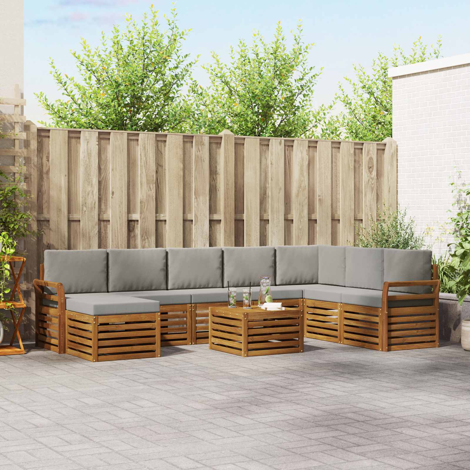 Sofa-Sets 9 pcs Natuurlijk en Lichtgrijs Massief Acaciahout image 1