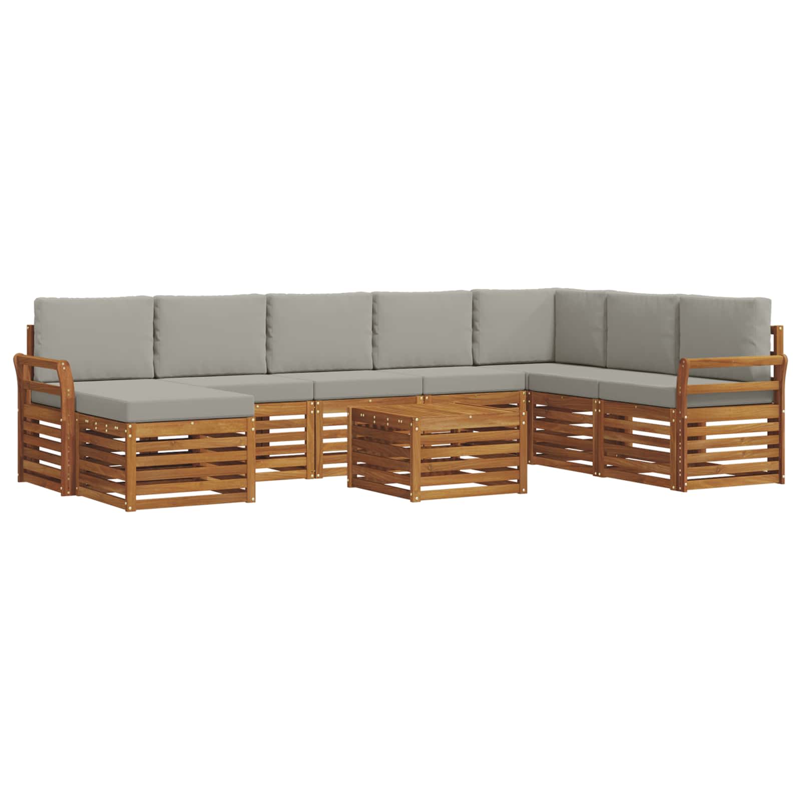 Sofa-Sets 9 pcs Natuurlijk en Lichtgrijs Massief Acaciahout image 2