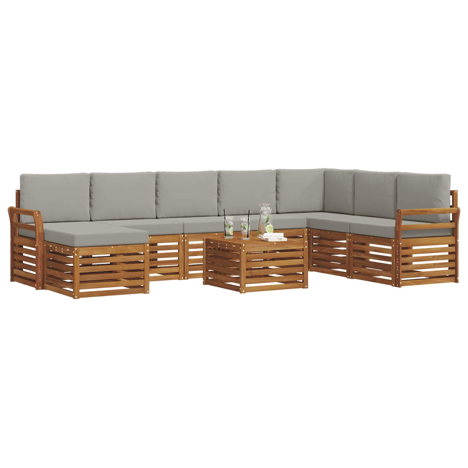 Sofa-Sets 9 pcs Natuurlijk en Lichtgrijs Massief Acaciahout image 3