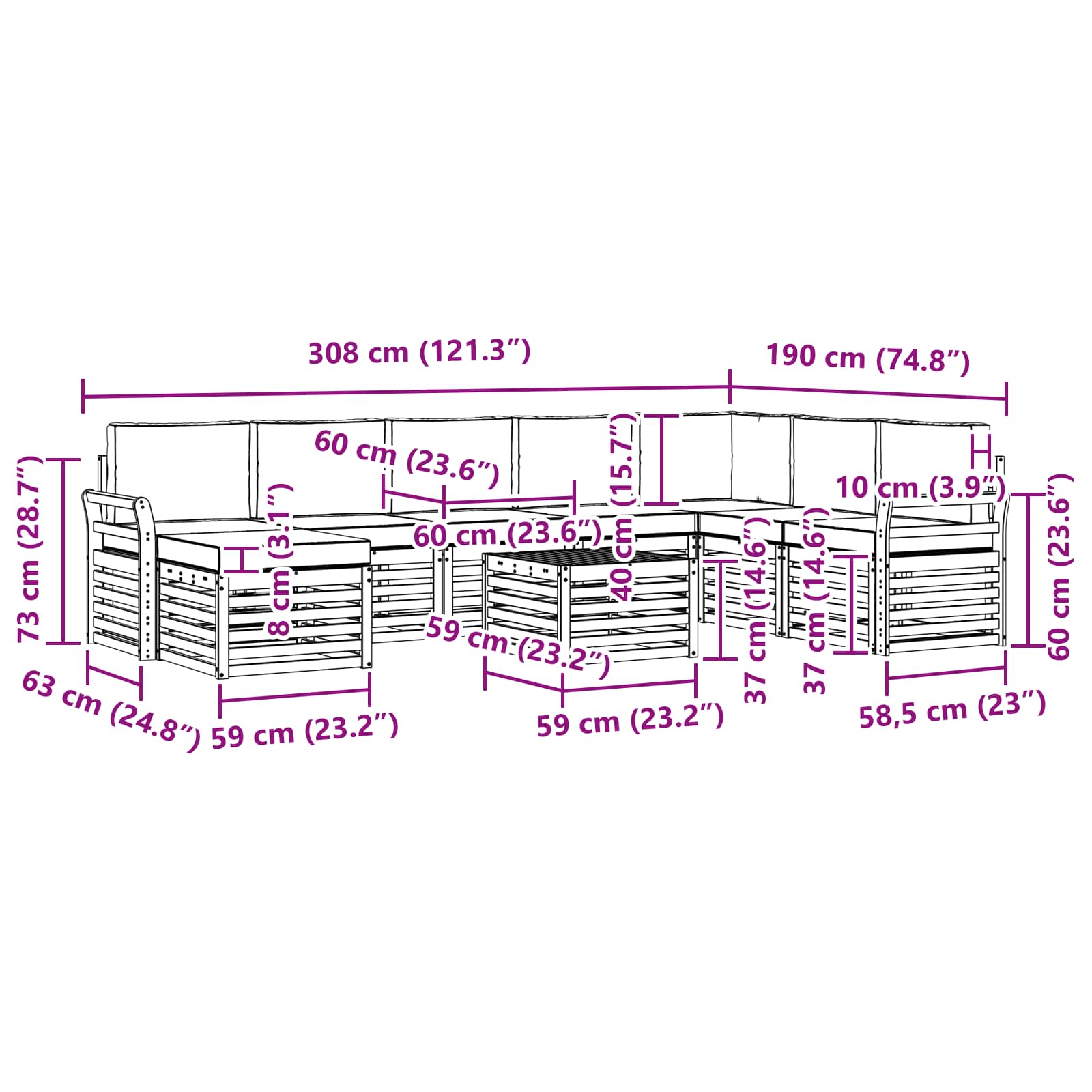 Sofa-Sets 9 pcs Natuurlijk en Lichtgrijs Massief Acaciahout image 9