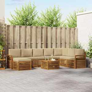Zunanja garnitura za sedenje z blazino 9 pcs Naravna in bež
