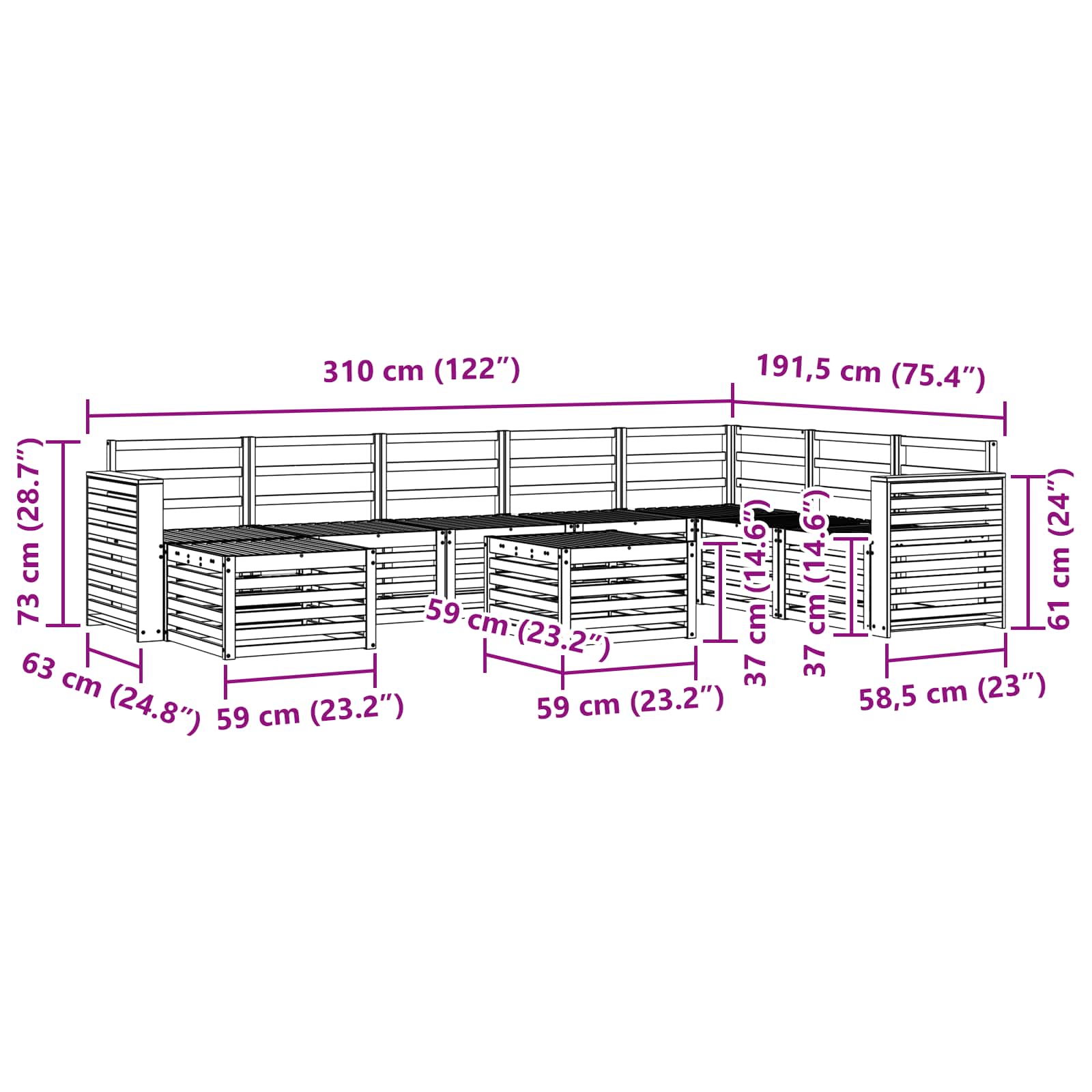 Sofa-Sets Naturel Massief Acaciahout image 10