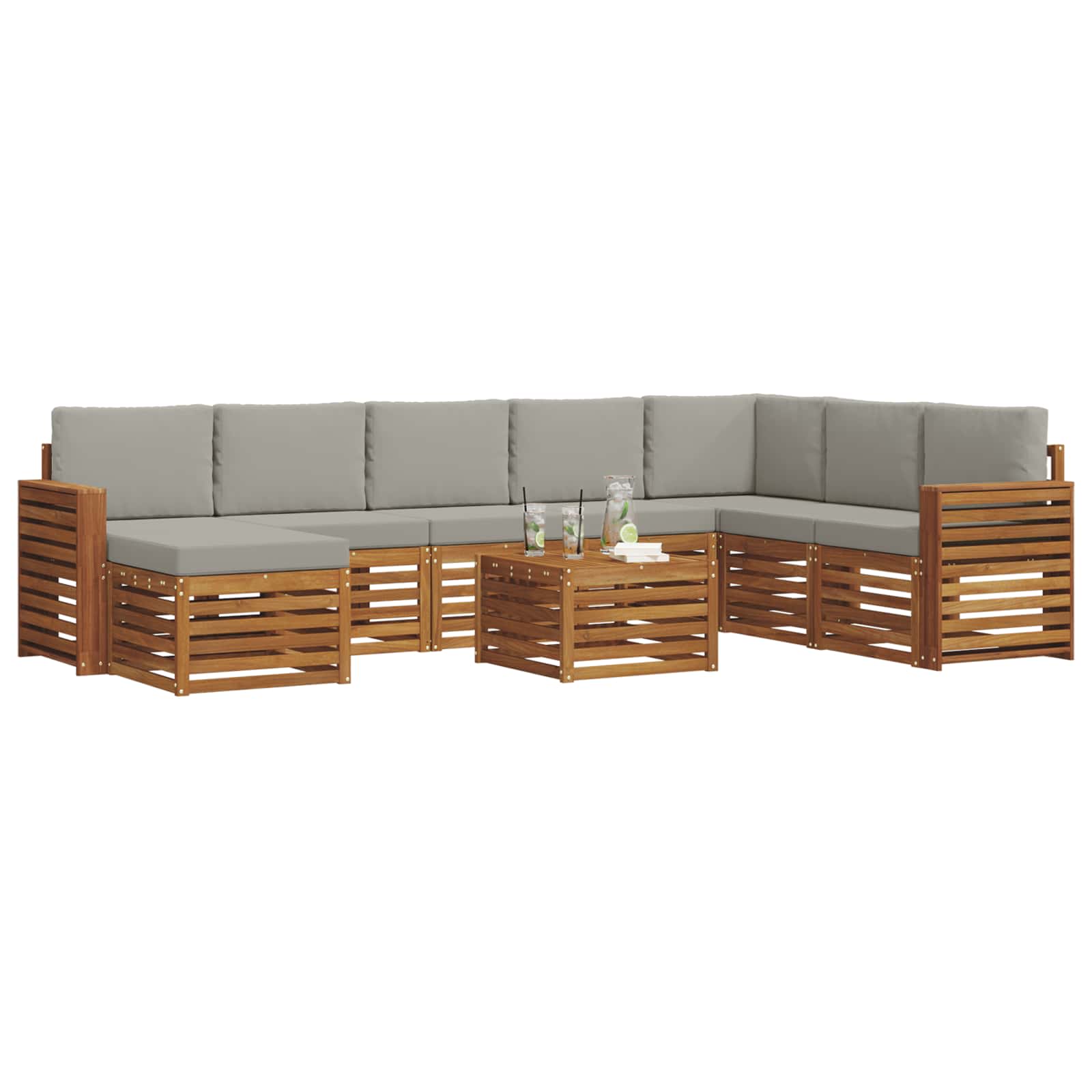 Sofa-Sets 9 pcs Natuurlijk en Lichtgrijs Massief Acaciahout image 3