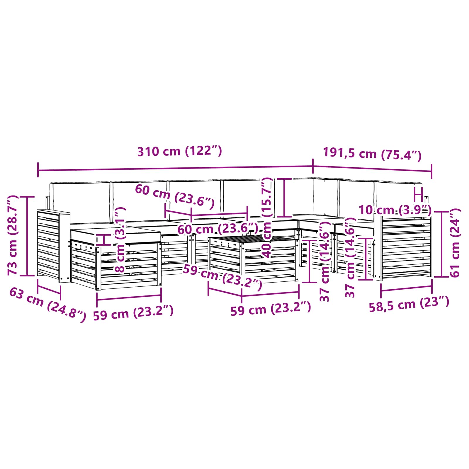Sofa-Sets 9 pcs Natuurlijk en Lichtgrijs Massief Acaciahout image 9