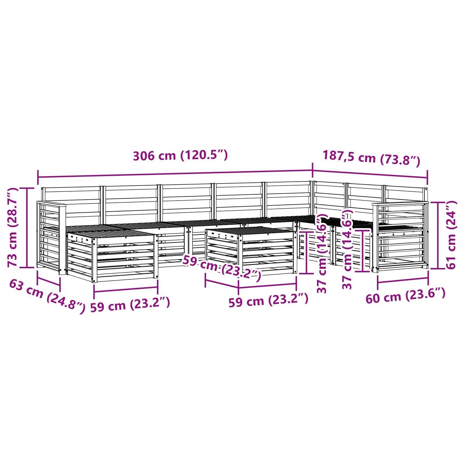 Sofa-Sets Naturel Massief Acaciahout image 10