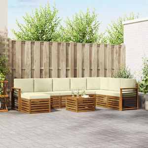 Zunanja garnitura za sedenje z blazino 9 pcs Naravna in smetana