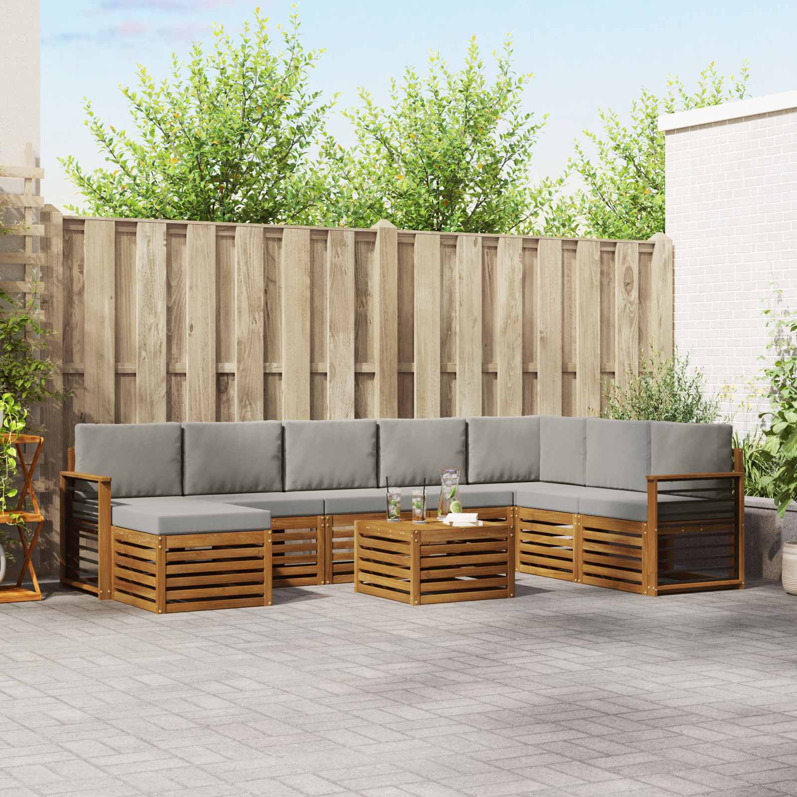 Sofa-Sets 9 pcs Natuurlijk en Lichtgrijs Massief Acaciahout image 1