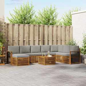 Zunanja garnitura za sedenje 9 pcs Naravna in svetlo siva