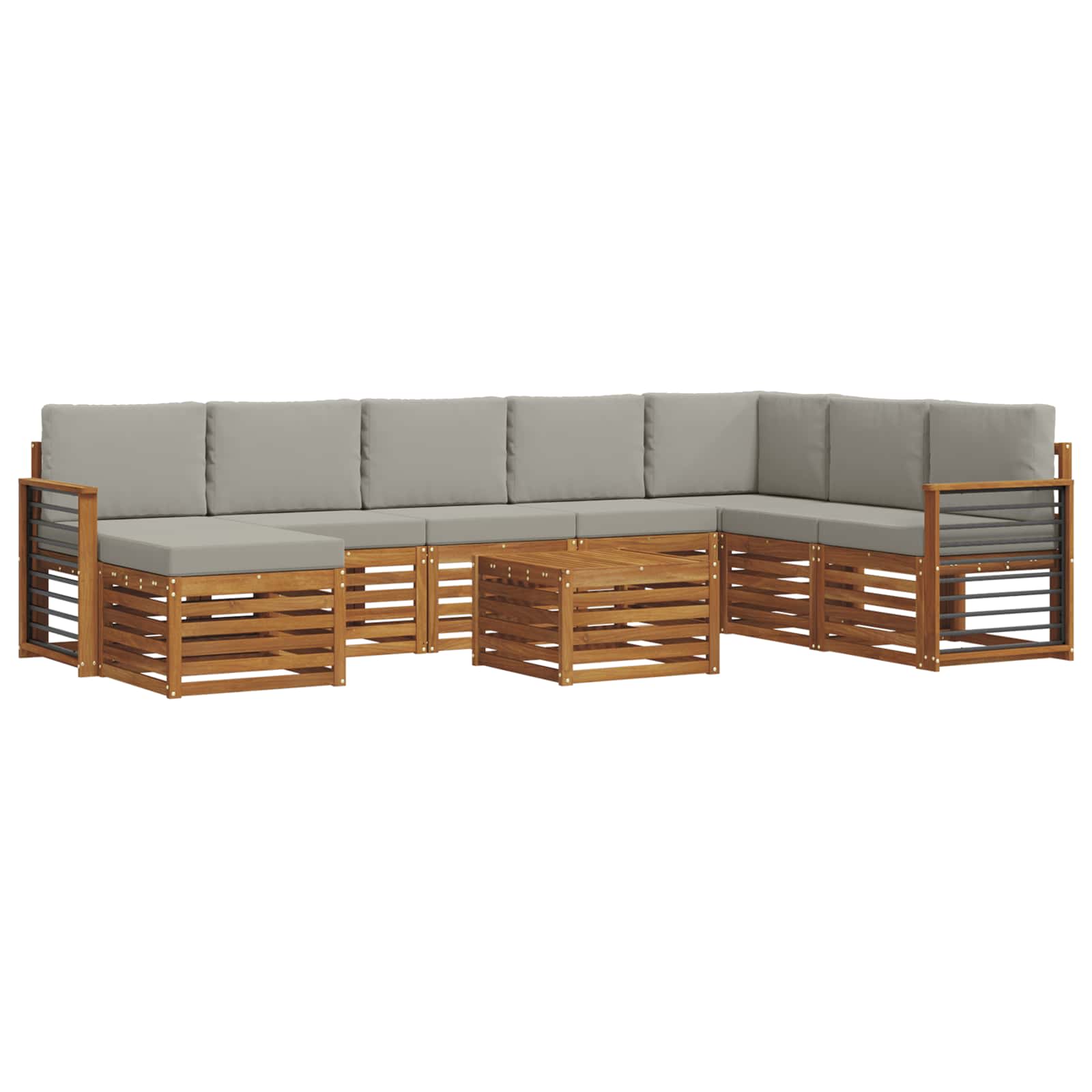 Sofa-Sets 9 pcs Natuurlijk en Lichtgrijs Massief Acaciahout image 2