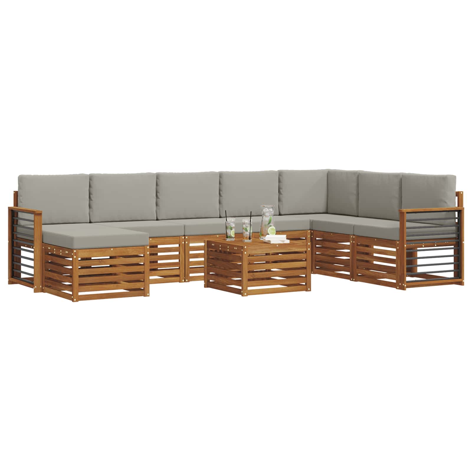 Sofa-Sets 9 pcs Natuurlijk en Lichtgrijs Massief Acaciahout image 3