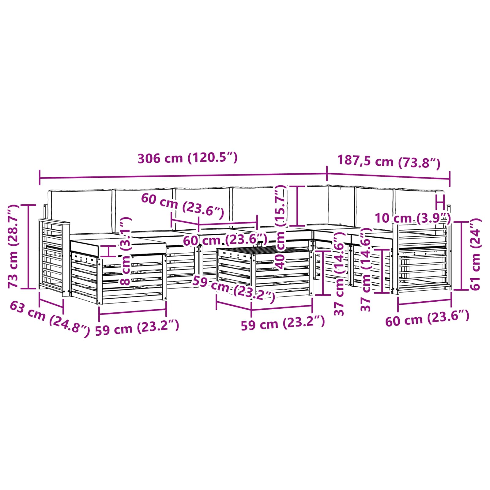 Sofa-Sets 9 pcs Natuurlijk en Lichtgrijs Massief Acaciahout image 9