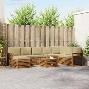 Zunanja garnitura za sedenje z blazino 9 pcs Naravna in bež