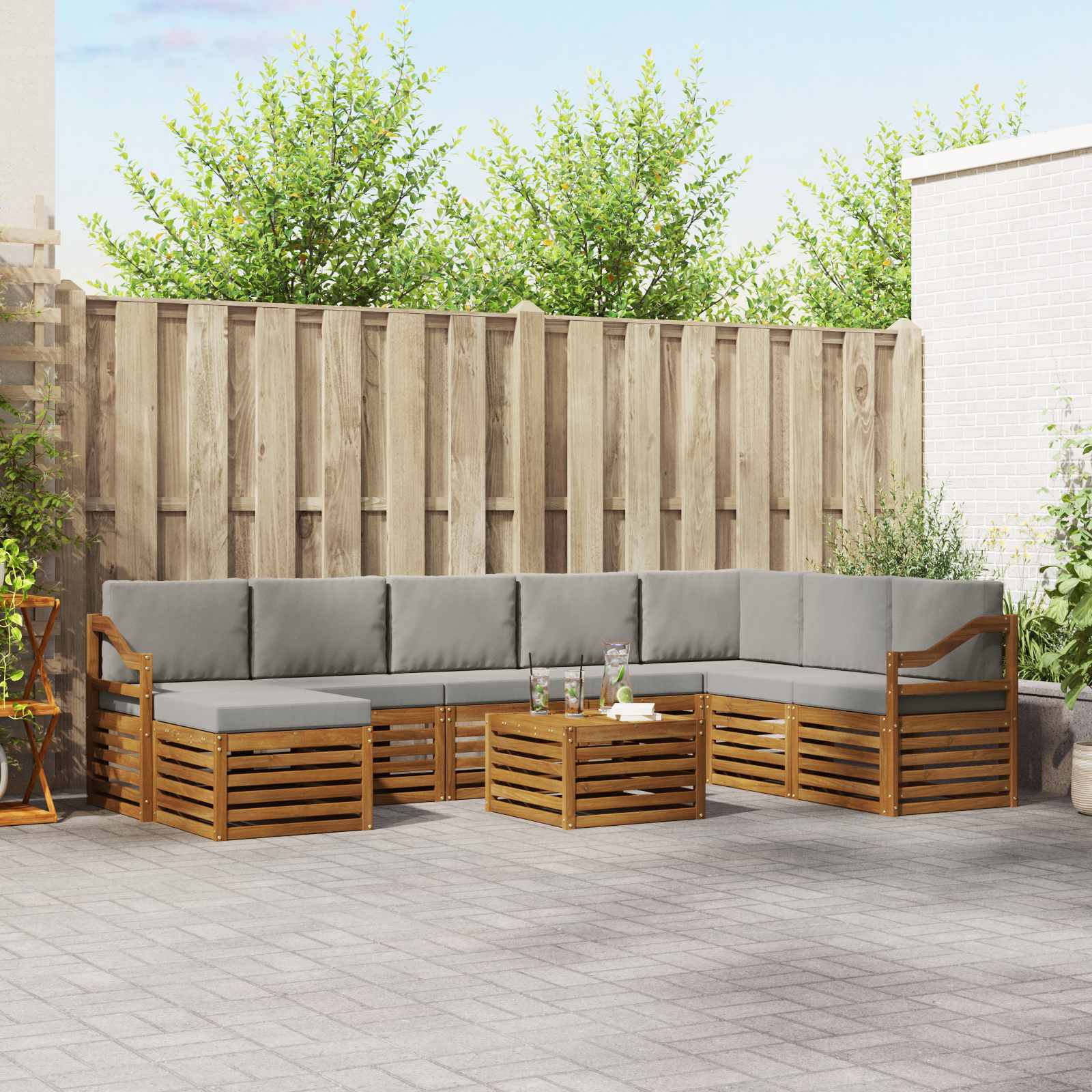 Sofa-Sets 9 pcs Natuurlijk en Lichtgrijs Massief Acaciahout image 1