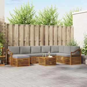 Zunanja garnitura za sedenje 9 pcs Naravna in svetlo siva