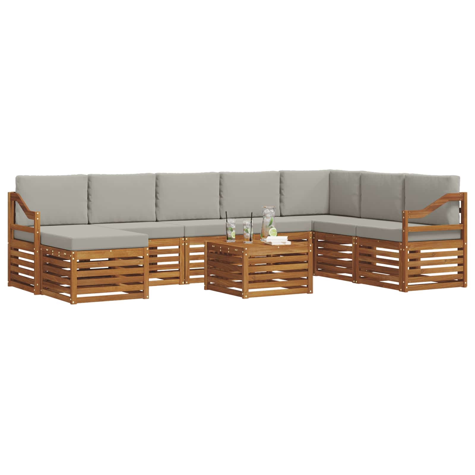 Sofa-Sets 9 pcs Natuurlijk en Lichtgrijs Massief Acaciahout image 3