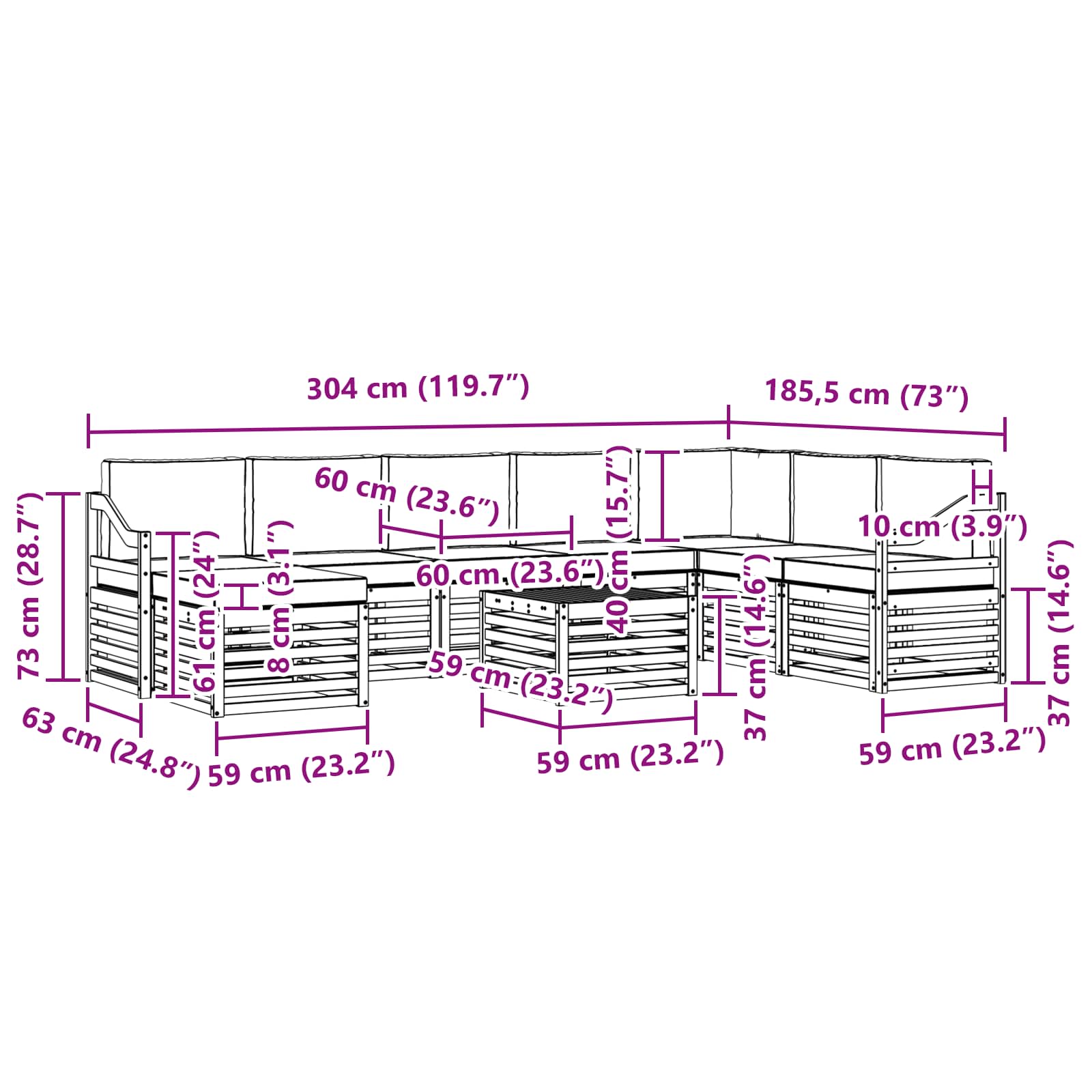 Sofa-Sets 9 pcs Natuurlijk en Lichtgrijs Massief Acaciahout image 9