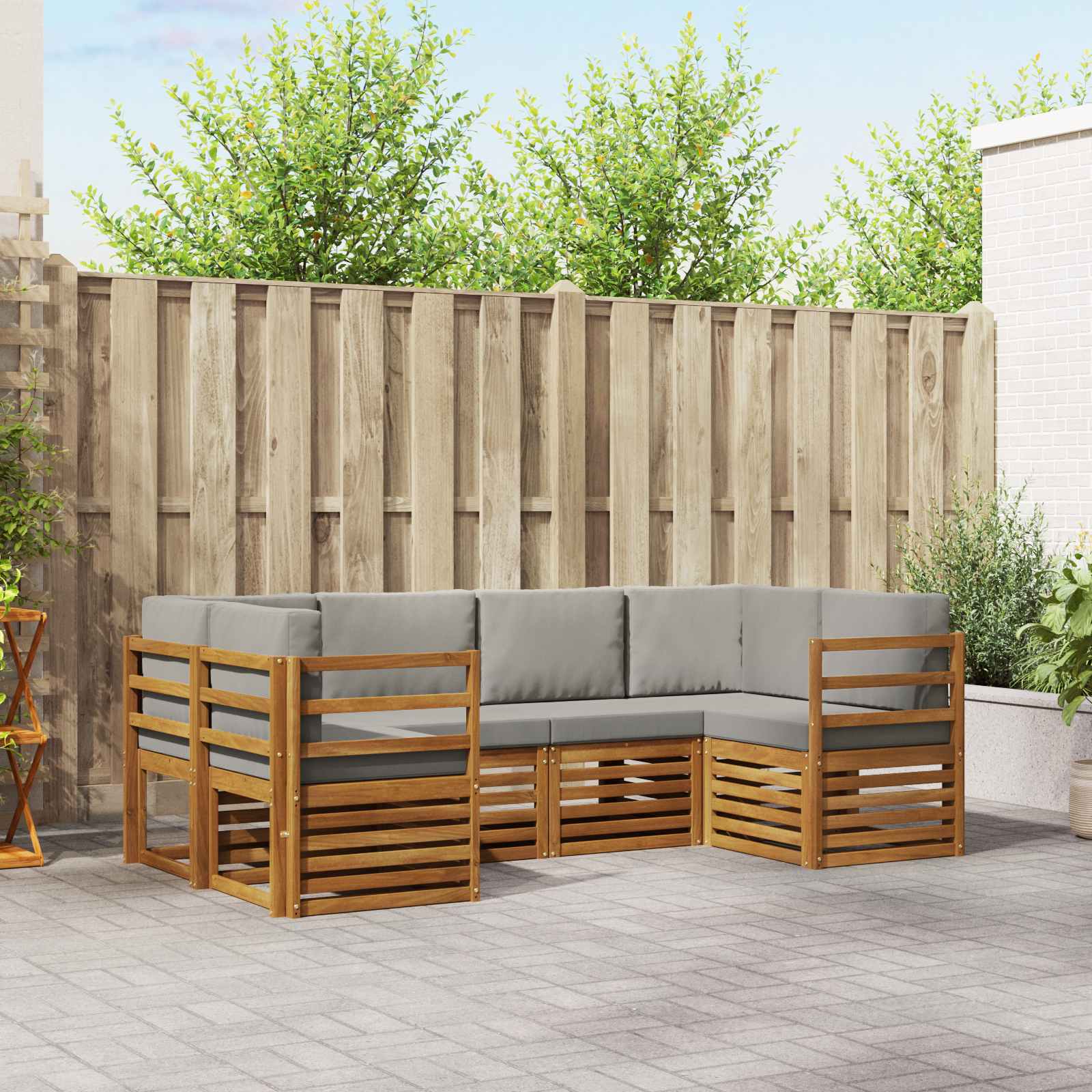 Sofa-Sets 6 pcs Natuurlijk en Lichtgrijs Massief Acaciahout image 1