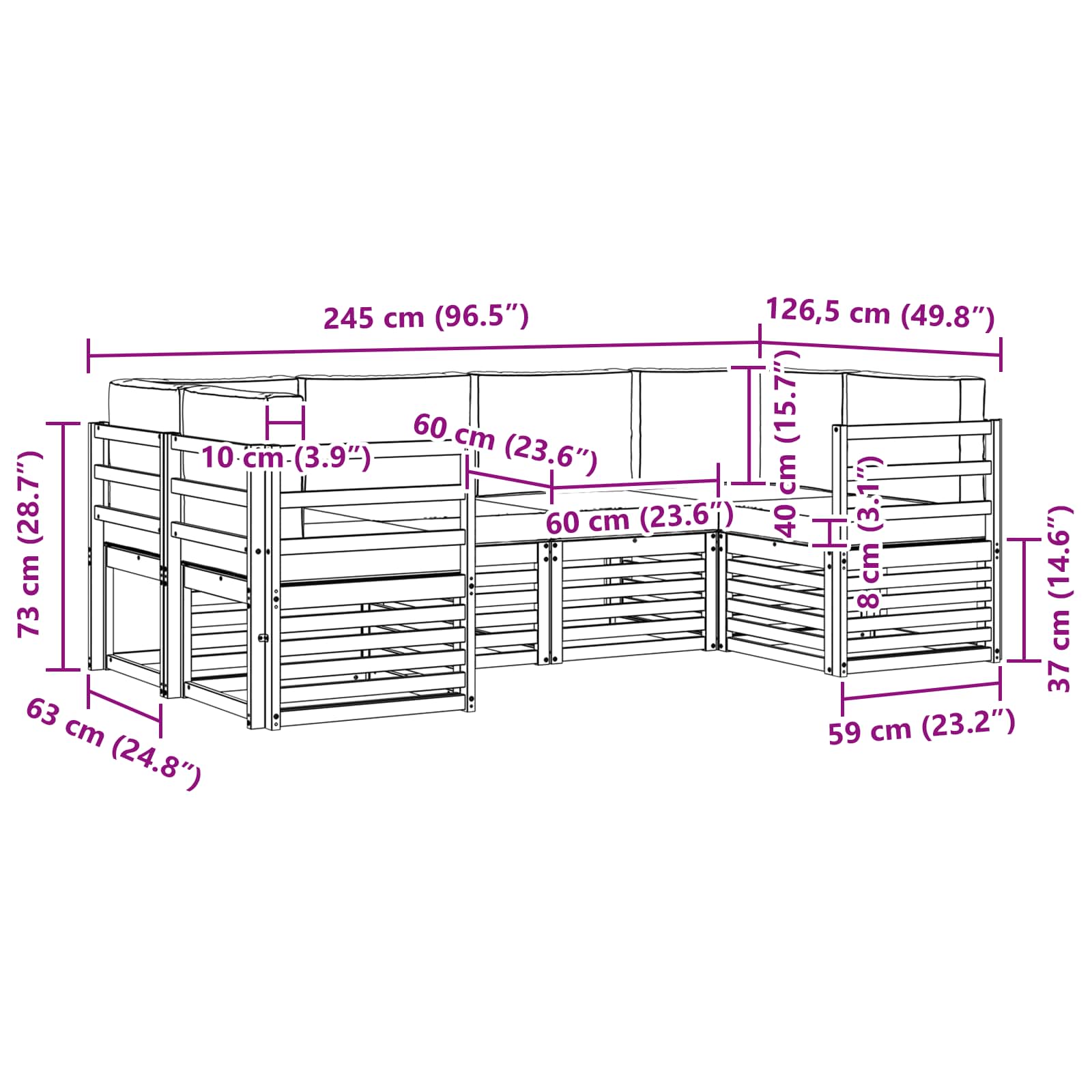 Sofa-Sets 6 pcs Natuurlijk en Lichtgrijs Massief Acaciahout image 7