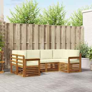 Zunanja garnitura za sedenje z blazino 6 pcs Naravna in smetana