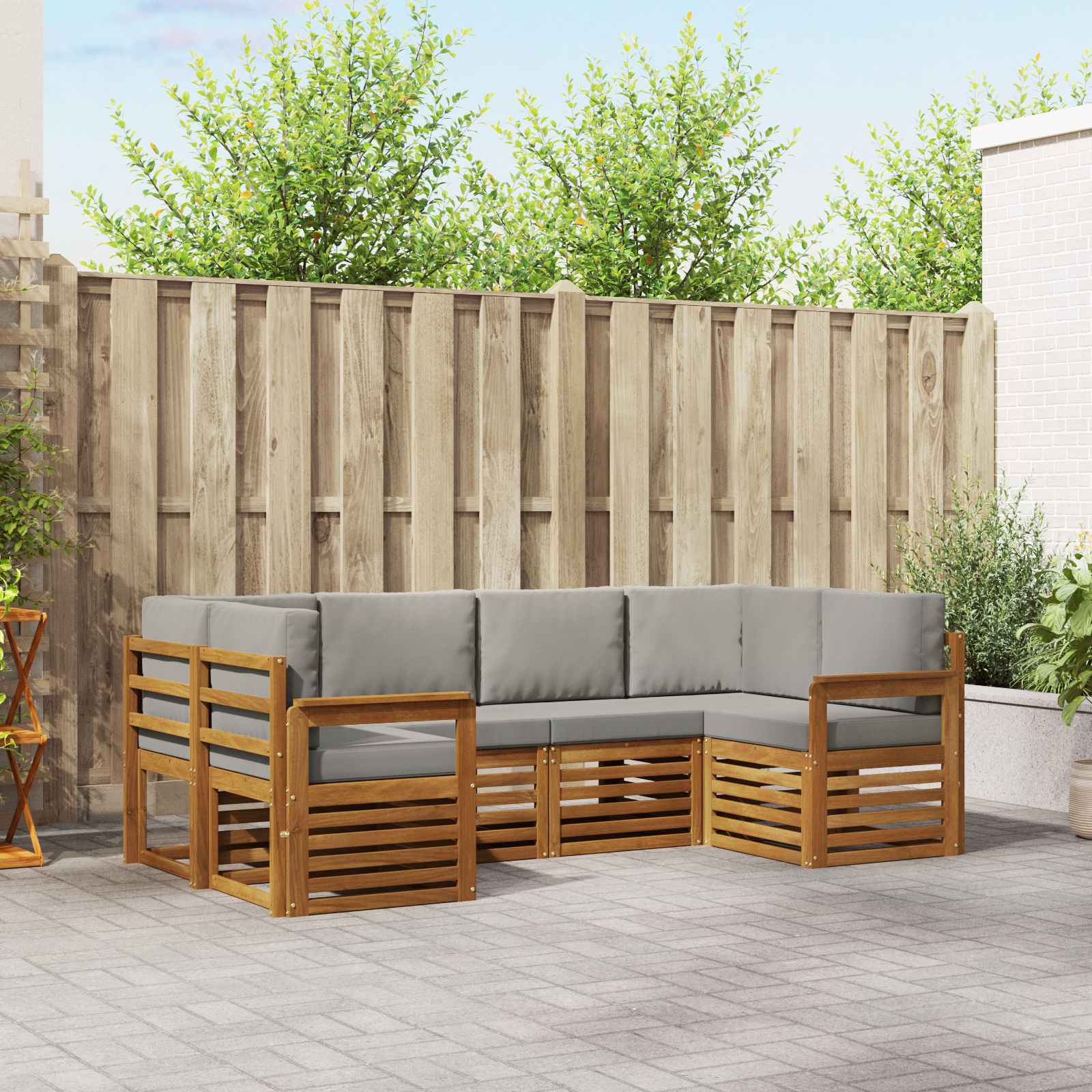 Sofa-Sets 6 pcs Natuurlijk en Lichtgrijs Massief Acaciahout image 1