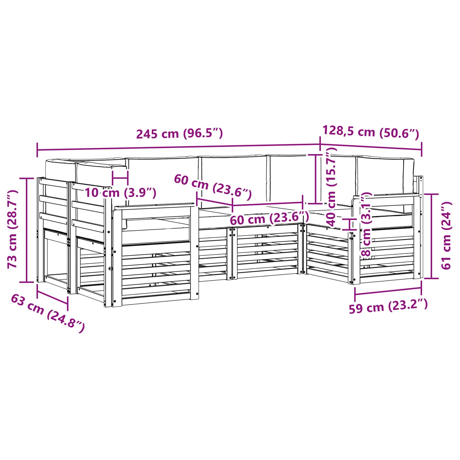 Sofa-Sets 6 pcs Natuurlijk en Lichtgrijs Massief Acaciahout image 7