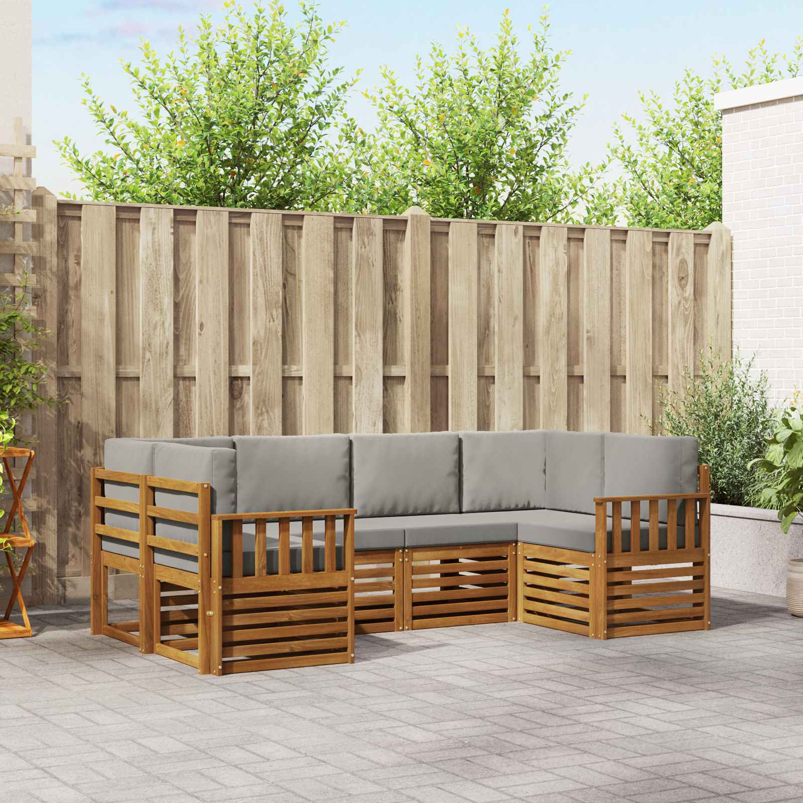 Sofa-Sets 6 pcs Natuurlijk en Lichtgrijs Massief Acaciahout image 1