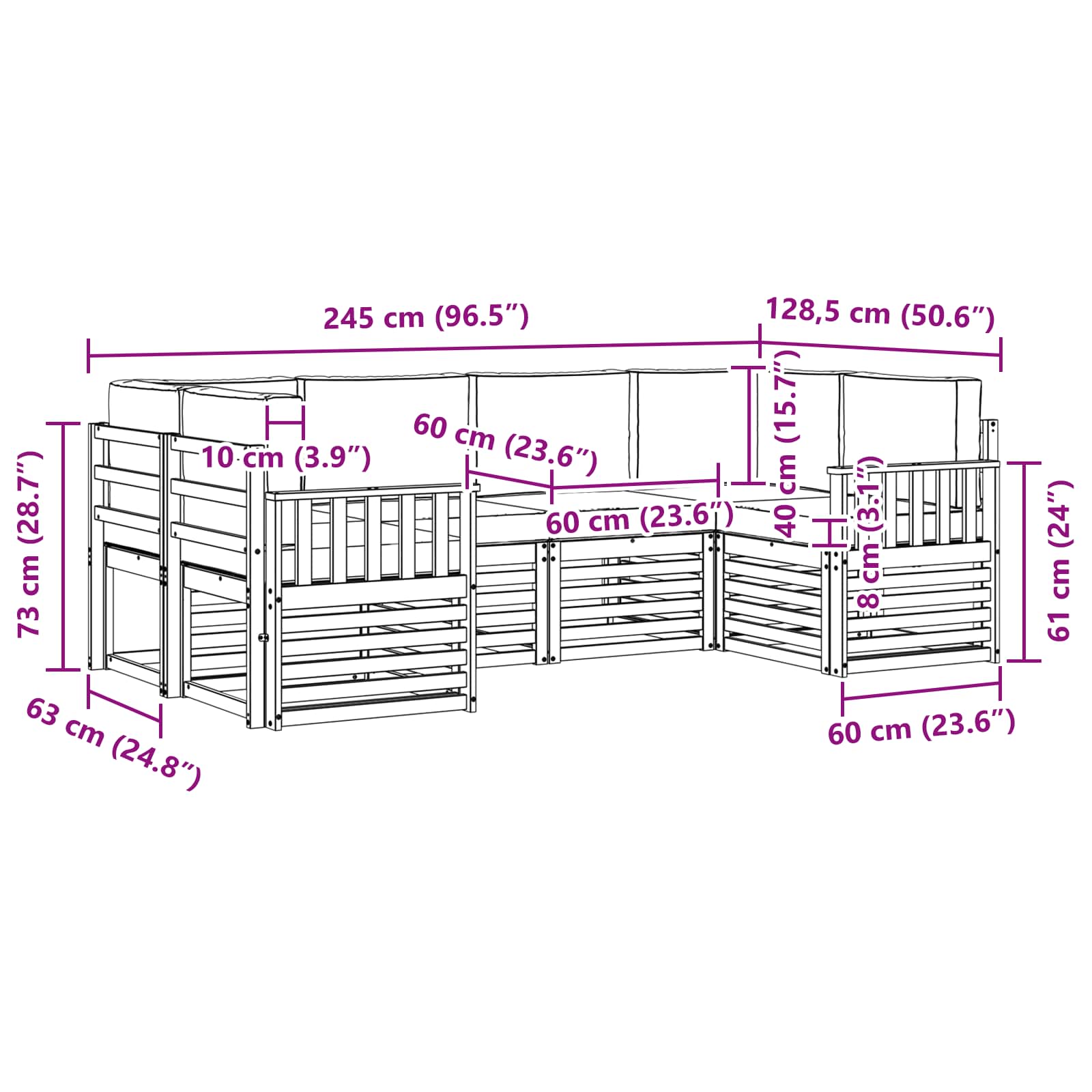 Sofa-Sets 6 pcs Natuurlijk en Lichtgrijs Massief Acaciahout image 7