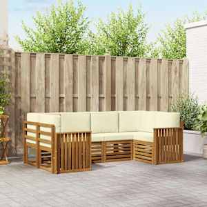 Zunanja garnitura za sedenje z blazino 6 pcs Naravna in smetana