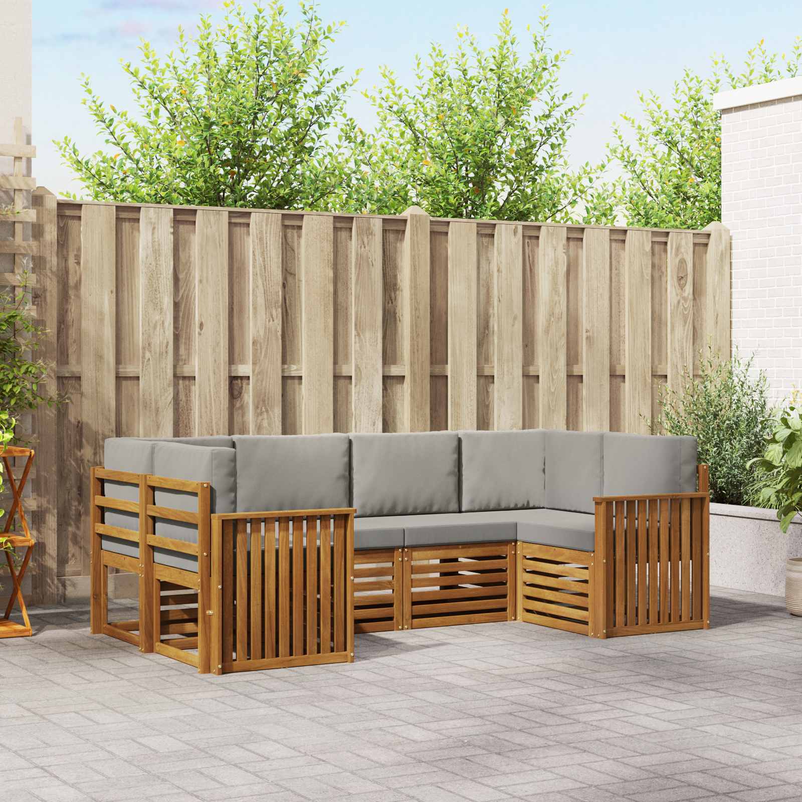 Sofa-Sets 6 pcs Natuurlijk en Lichtgrijs Massief Acaciahout image 1