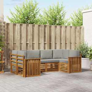 Zunanja garnitura za sedenje 6 pcs Naravna in svetlo siva