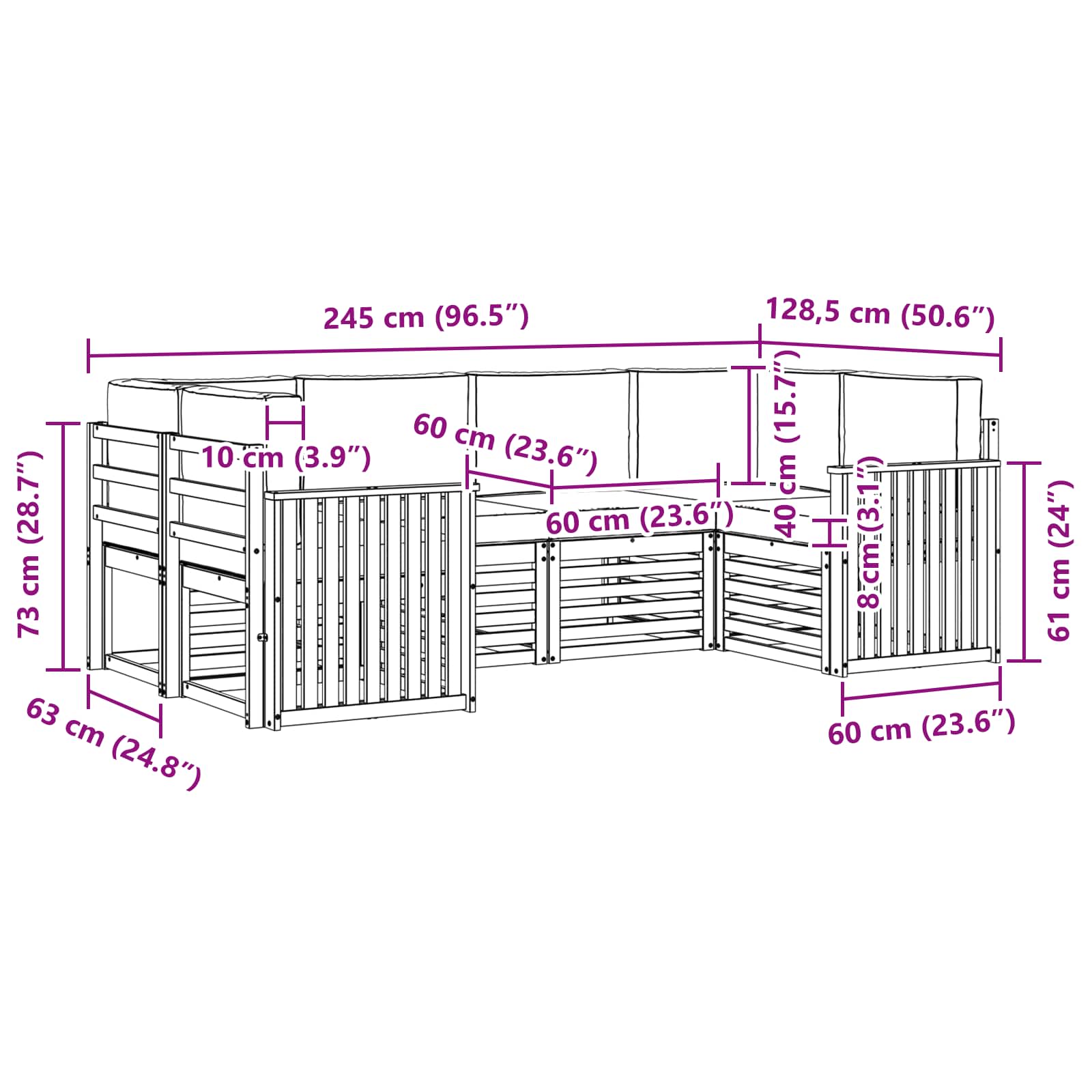 Sofa-Sets 6 pcs Natuurlijk en Lichtgrijs Massief Acaciahout image 7