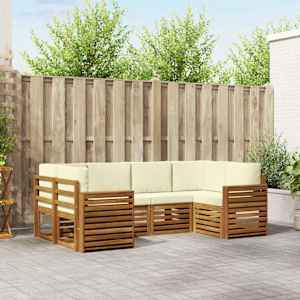 Zunanja garnitura za sedenje z blazino 6 pcs Naravna in smetana